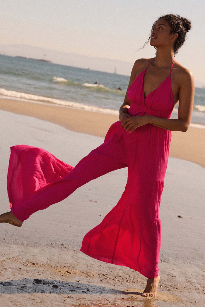 Tier Me Out Tiered Wide-Leg Crepe Halter Jumpsuit - ShopPromesa