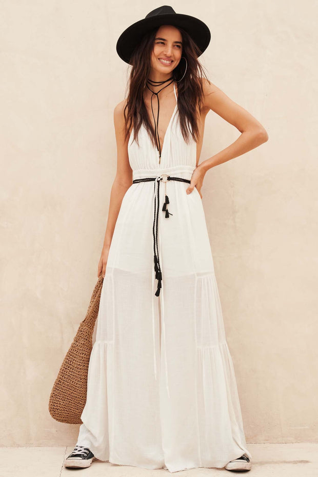 Tier Me Out Tiered Wide-Leg Crepe Halter Jumpsuit - ShopPromesa