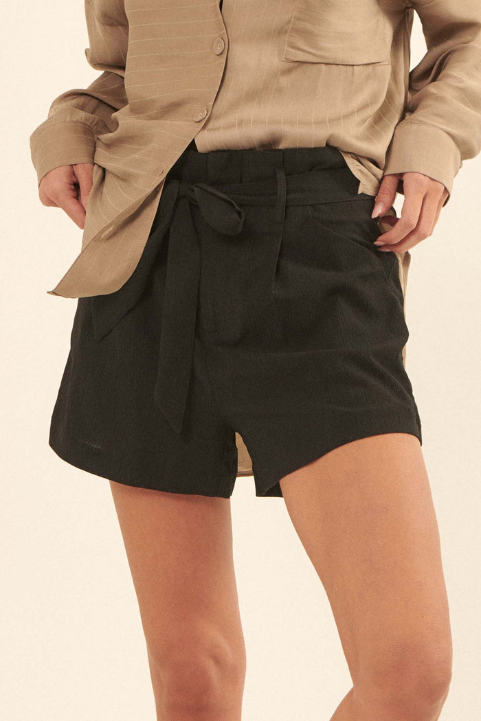 Come Alive Belted Crepe Paperbag Shorts - ShopPromesa