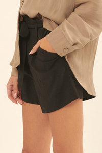 Come Alive Belted Crepe Paperbag Shorts - ShopPromesa