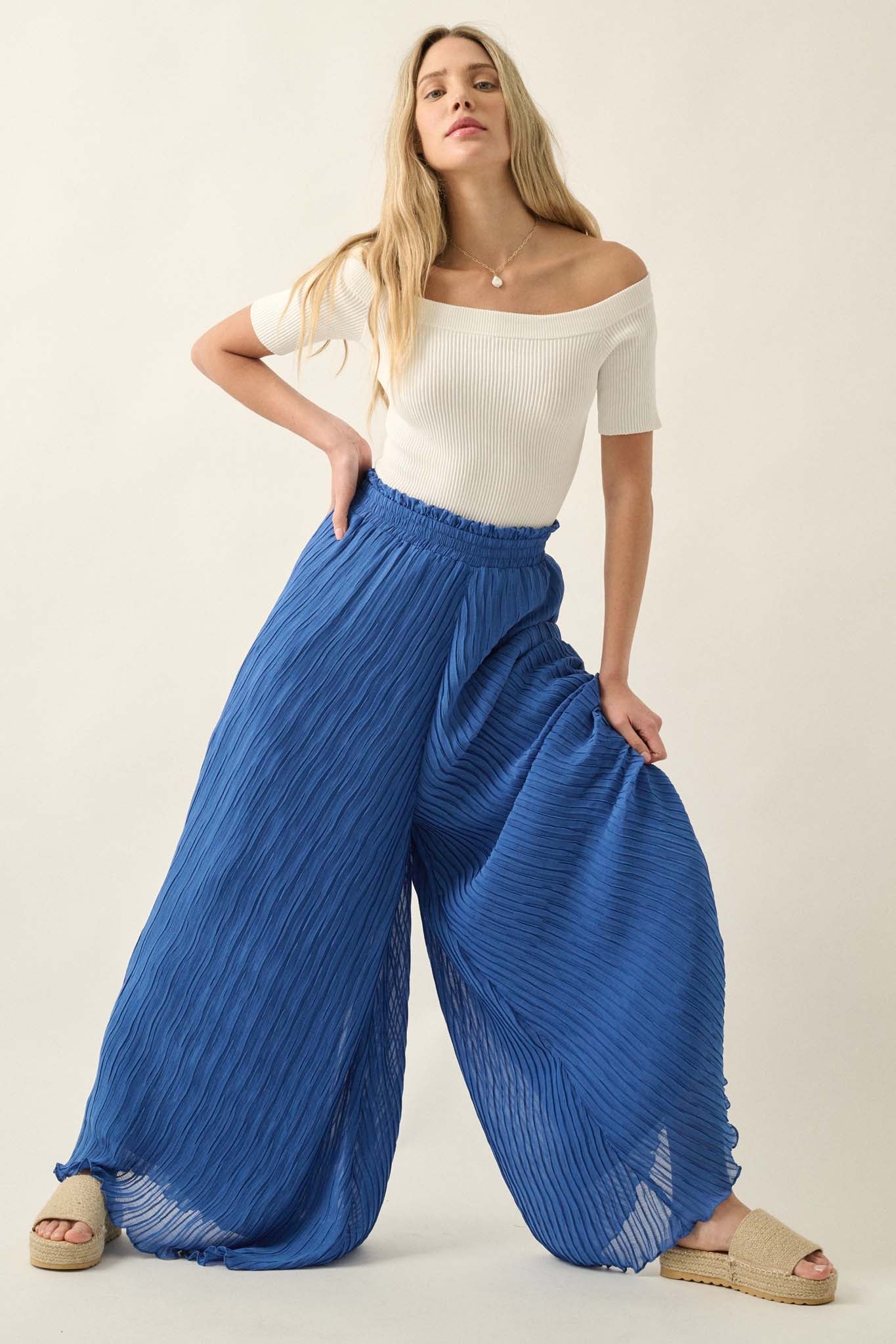 Fan Mail Accordion Pleated Wide-Leg Palazzo Pants - ShopPromesa