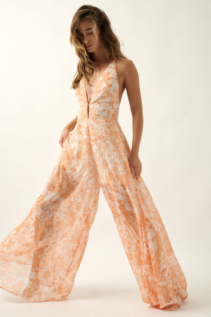 Sublime Beauty Floral Chiffon Wide-Leg Jumpsuit - ShopPromesa