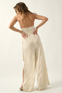 Style Icon Satin Belted Wide-Leg Halter Jumpsuit - ShopPromesa