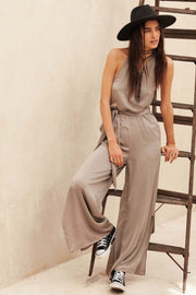 Style Icon Satin Belted Wide-Leg Halter Jumpsuit - ShopPromesa