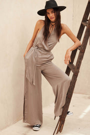 Style Icon Satin Belted Wide-Leg Halter Jumpsuit - ShopPromesa