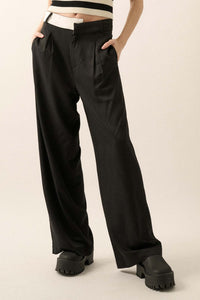 Making Strides Asymmetrical-Waist Pleated Pants - ShopPromesa