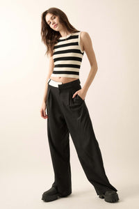 Making Strides Asymmetrical-Waist Pleated Pants - ShopPromesa