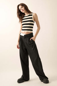 Making Strides Asymmetrical-Waist Pleated Pants - ShopPromesa