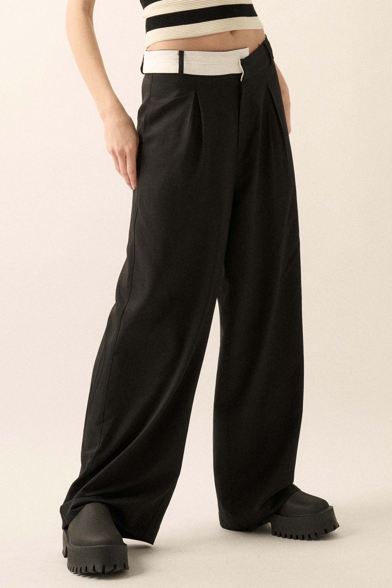 Making Strides Asymmetrical-Waist Pleated Pants - ShopPromesa