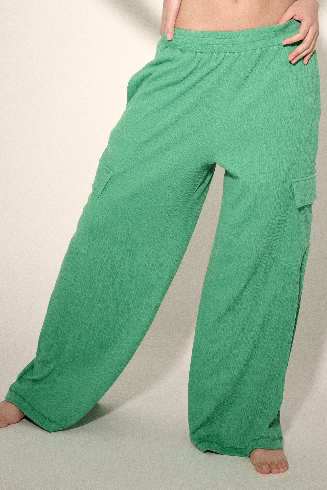 Smocked Jersey Wide-Leg Cargo Lounge Pants - ShopPromesa