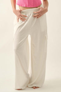 Smocked Jersey Wide-Leg Cargo Lounge Pants - ShopPromesa