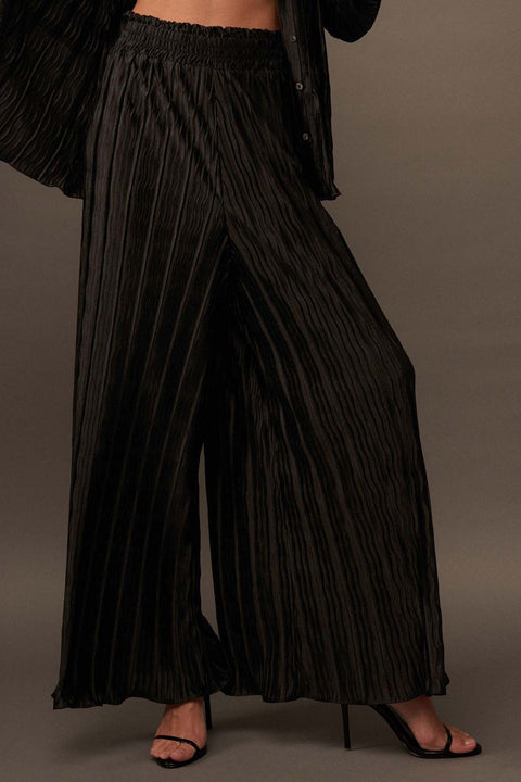Pleated Wide Leg Striped Trousers