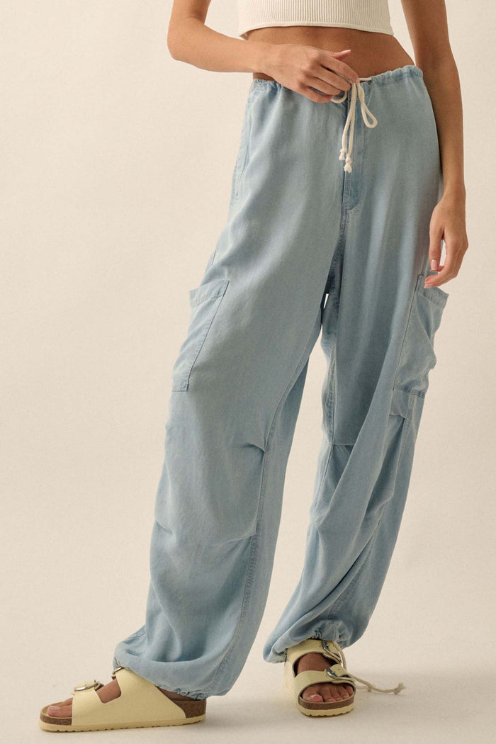 Denim Daze Drawstring Cargo Parachute Pants - ShopPromesa