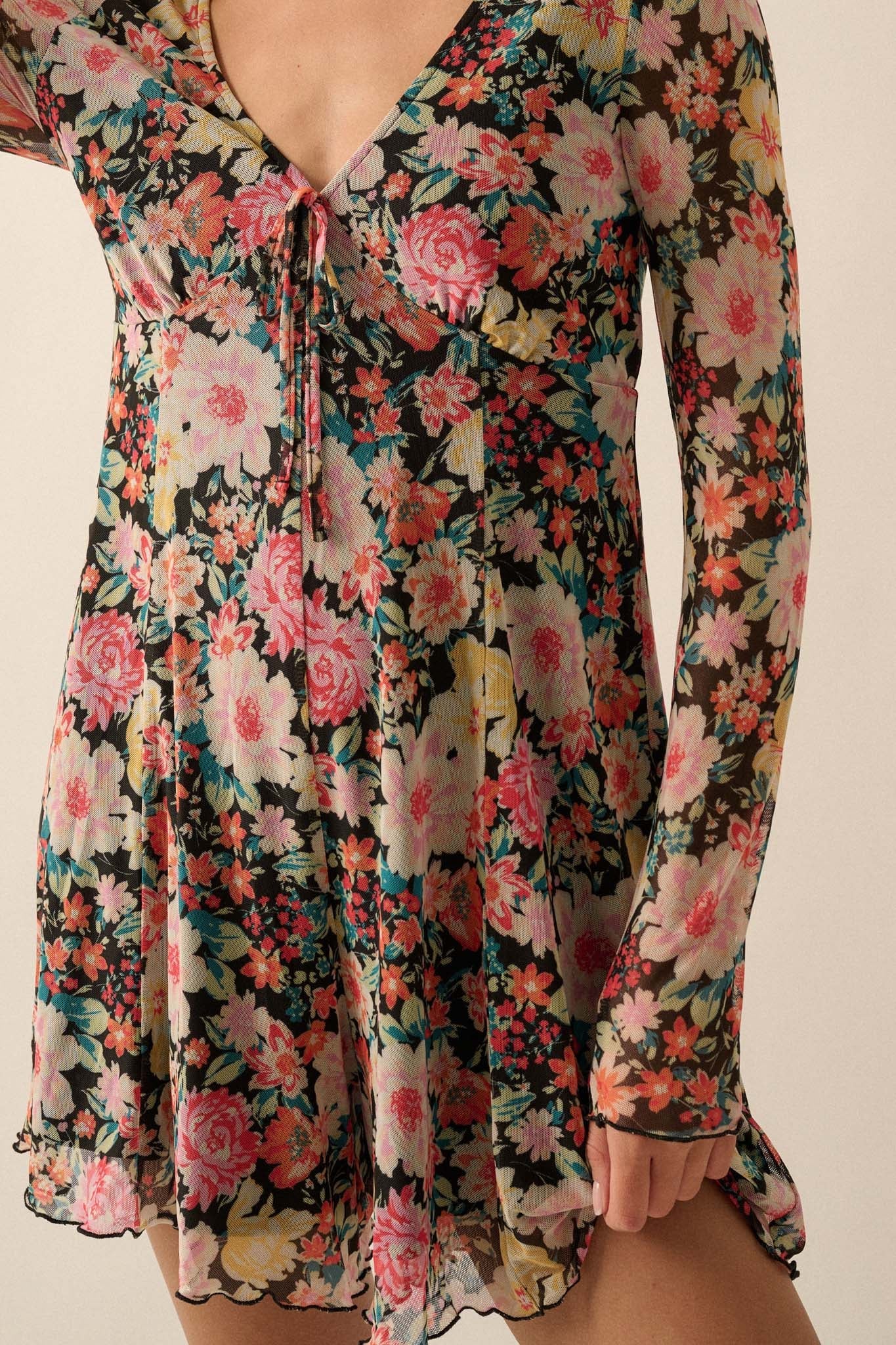 Growing Wild Floral-Print Mesh Long-Sleeve Romper - ShopPromesa