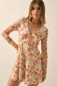 Growing Wild Floral-Print Mesh Long-Sleeve Romper - ShopPromesa