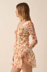 Growing Wild Floral-Print Mesh Long-Sleeve Romper - ShopPromesa