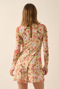 Growing Wild Floral-Print Mesh Long-Sleeve Romper - ShopPromesa