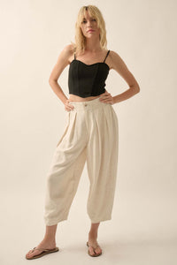 Tide Pool Linen-Blend Cropped Pleated Barrel Pants - ShopPromesa