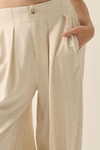 Tide Pool Linen-Blend Cropped Pleated Barrel Pants - ShopPromesa