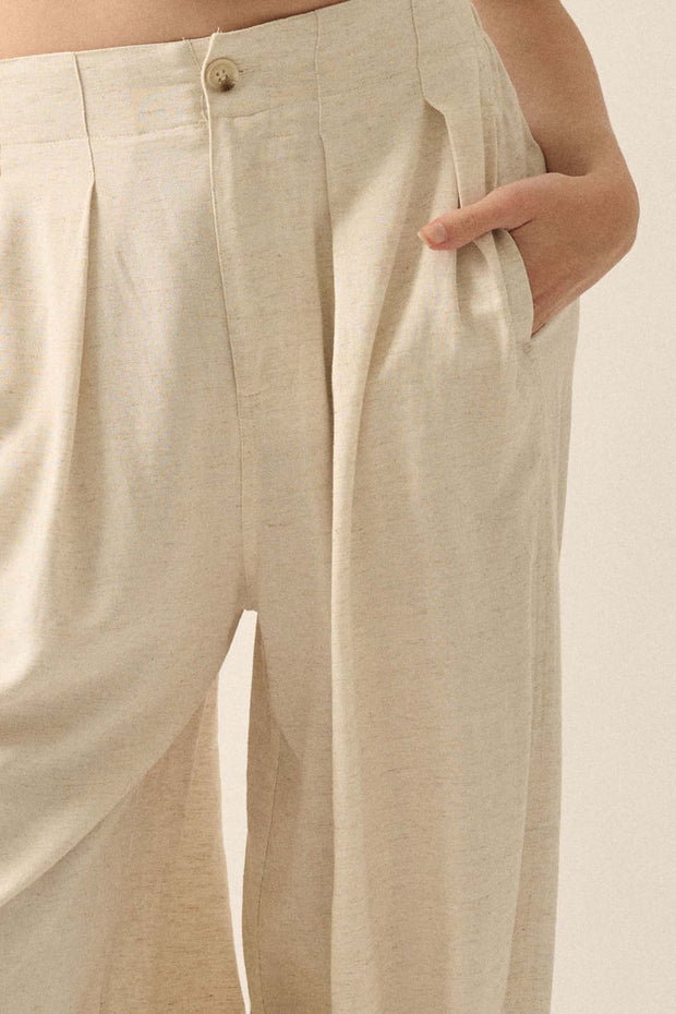 Tide Pool Linen-Blend Cropped Pleated Barrel Pants - ShopPromesa