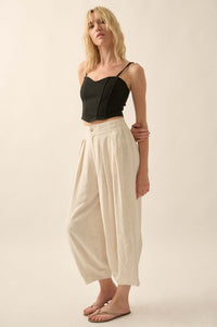 Tide Pool Linen-Blend Cropped Pleated Barrel Pants - ShopPromesa