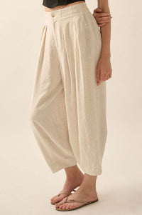 Tide Pool Linen-Blend Cropped Pleated Barrel Pants - ShopPromesa