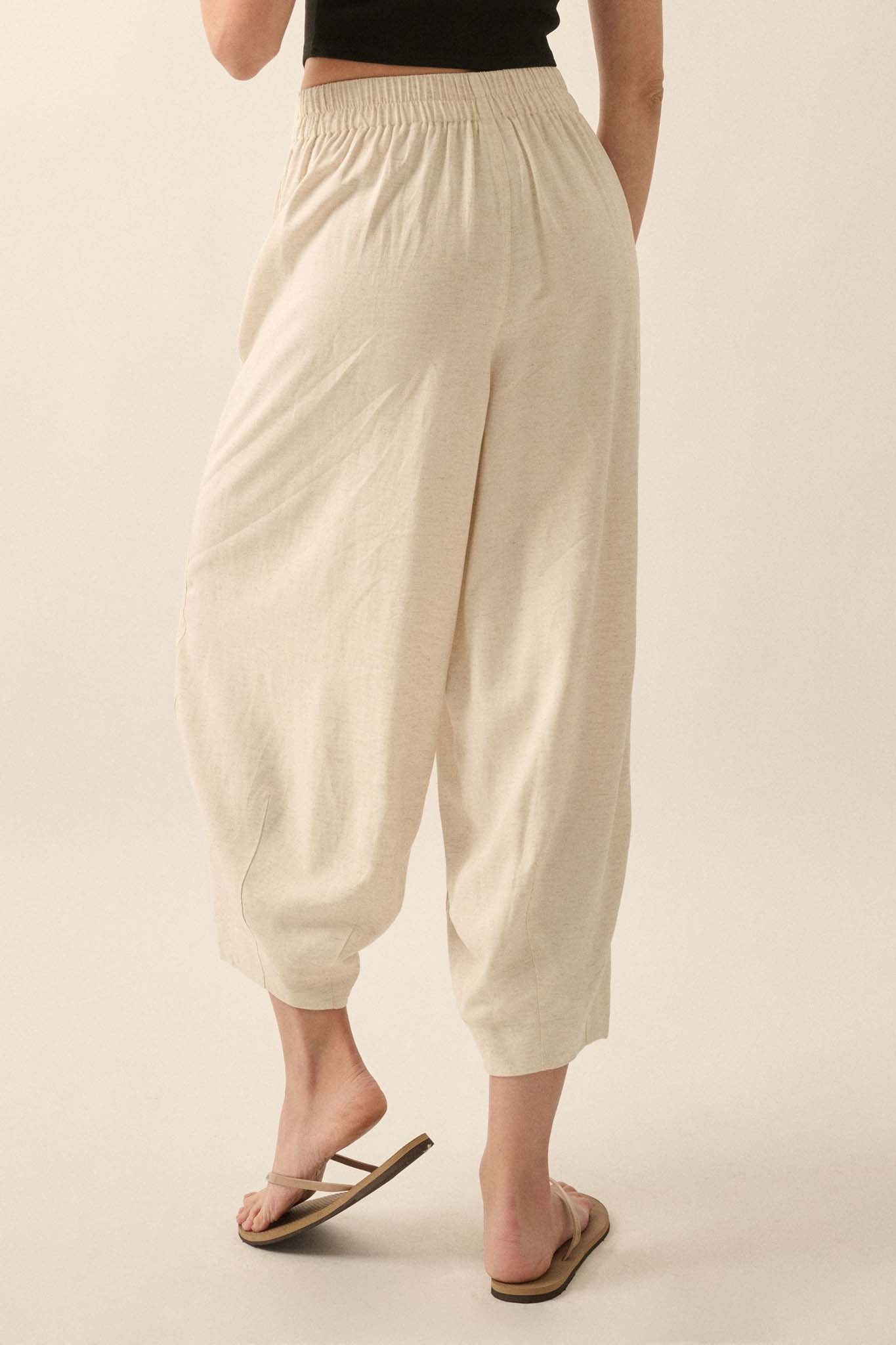 Tide Pool Linen-Blend Cropped Pleated Barrel Pants - ShopPromesa