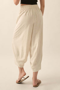 Tide Pool Linen-Blend Cropped Pleated Barrel Pants - ShopPromesa