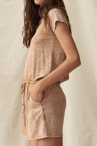 In the Moment Vintage-Washed Drawstring Romper - ShopPromesa