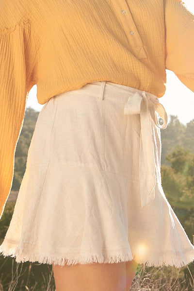 Dance Away Linen-Blend Belted Ruffle Mini Skort - ShopPromesa