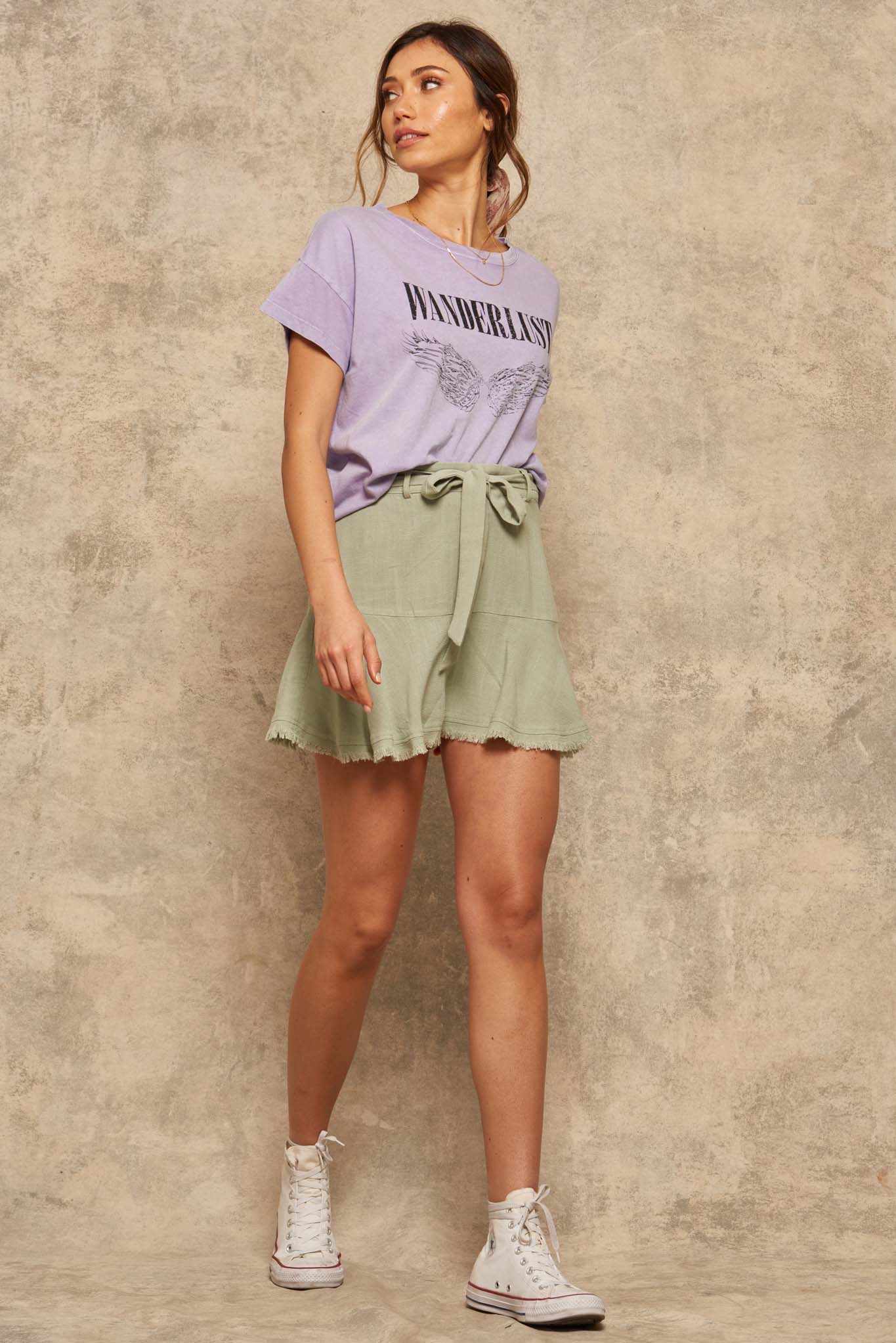 Dance Away Linen-Blend Belted Ruffle Mini Skort - ShopPromesa