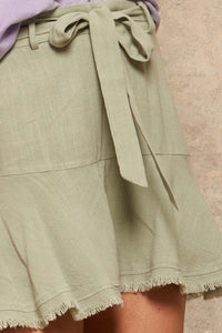 Dance Away Linen-Blend Belted Ruffle Mini Skort - ShopPromesa