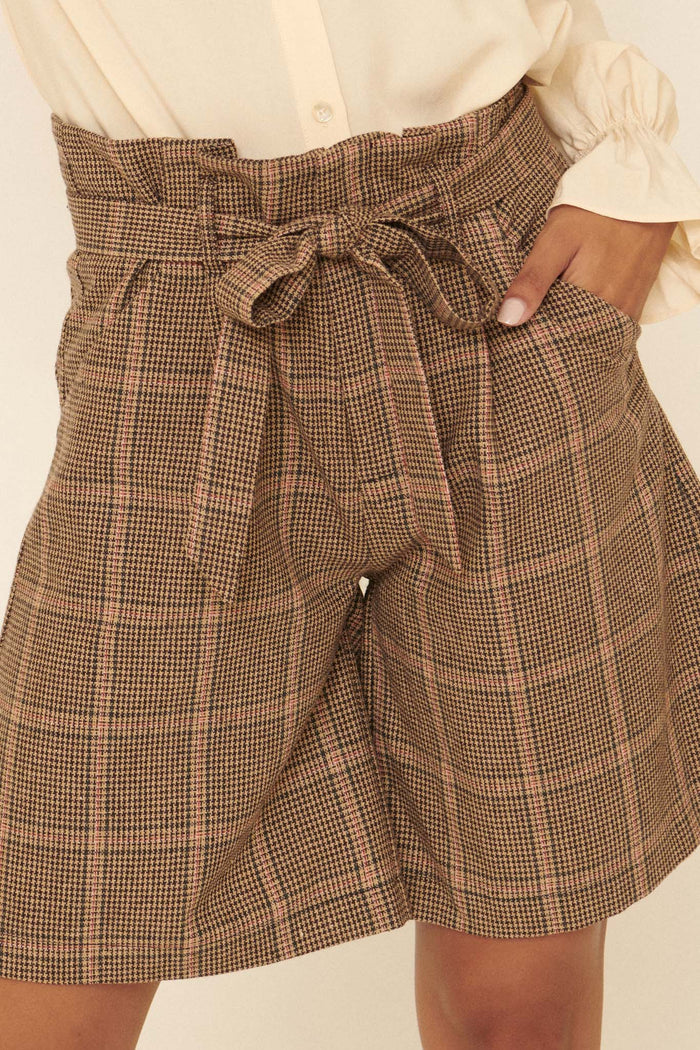 City Streets Plaid Paperbag Culotte Shorts - ShopPromesa