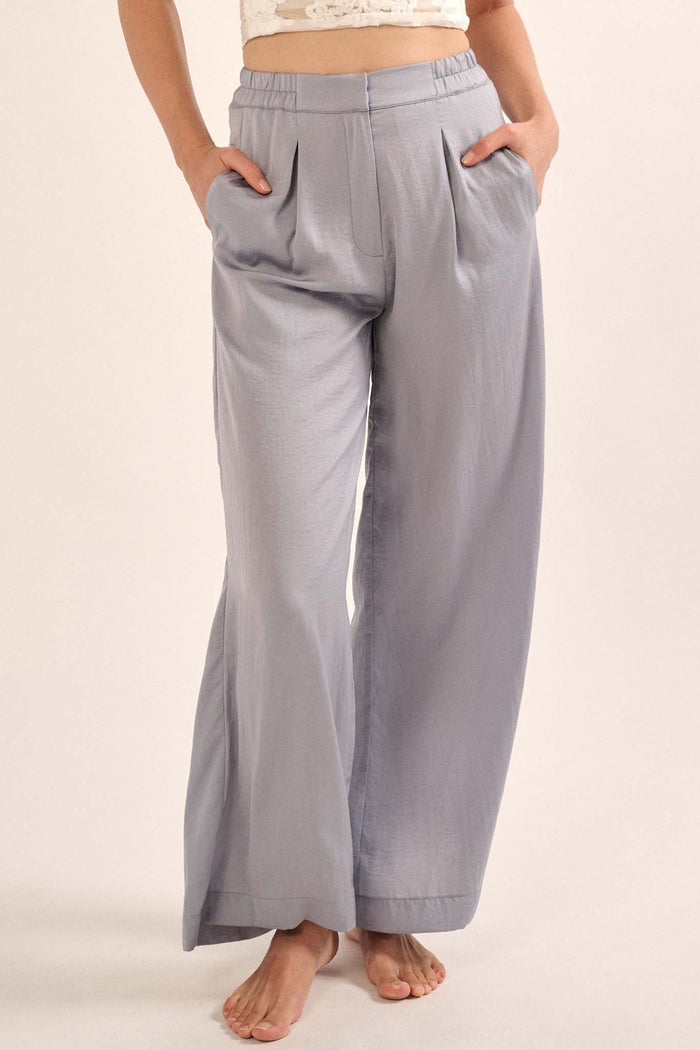 Silk Road Washed Satin Pleated Wide-Leg Pants - ShopPromesa