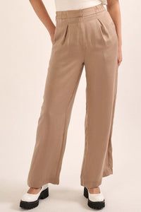 Silk Road Washed Satin Pleated Wide-Leg Pants - ShopPromesa