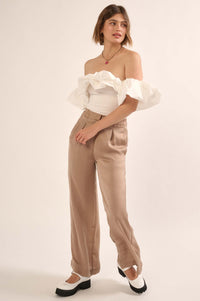 Silk Road Washed Satin Pleated Wide-Leg Pants - ShopPromesa