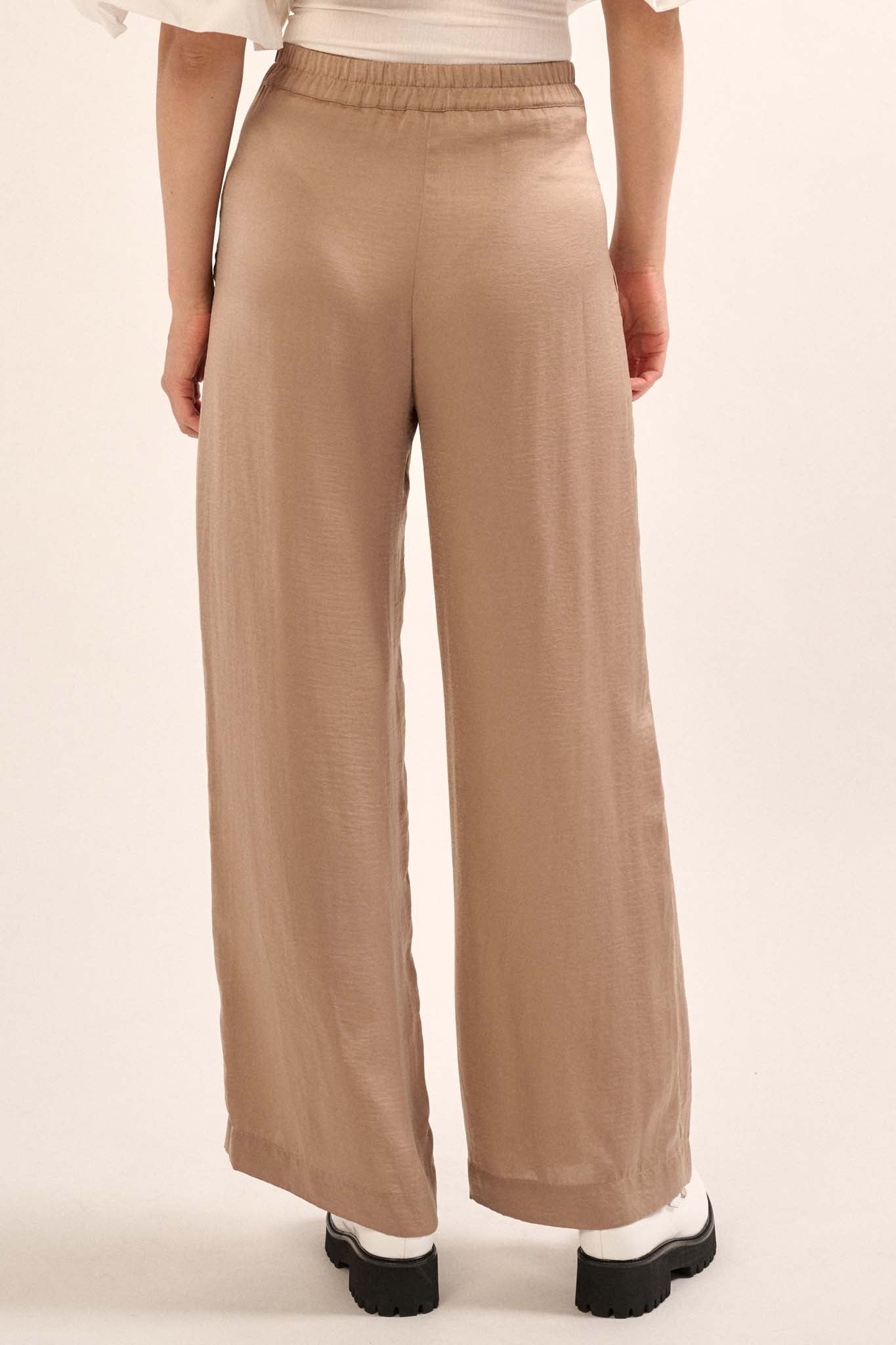 Silk Road Washed Satin Pleated Wide-Leg Pants - ShopPromesa