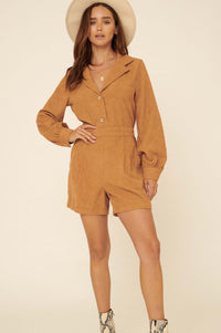 Seize the Day Lapel-Collar Corduroy Romper - ShopPromesa