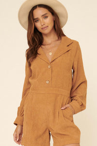 Seize the Day Lapel-Collar Corduroy Romper - ShopPromesa