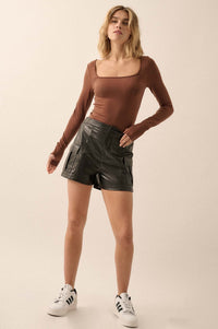 Hot Shot Vegan Leather Cargo Shorts - ShopPromesa