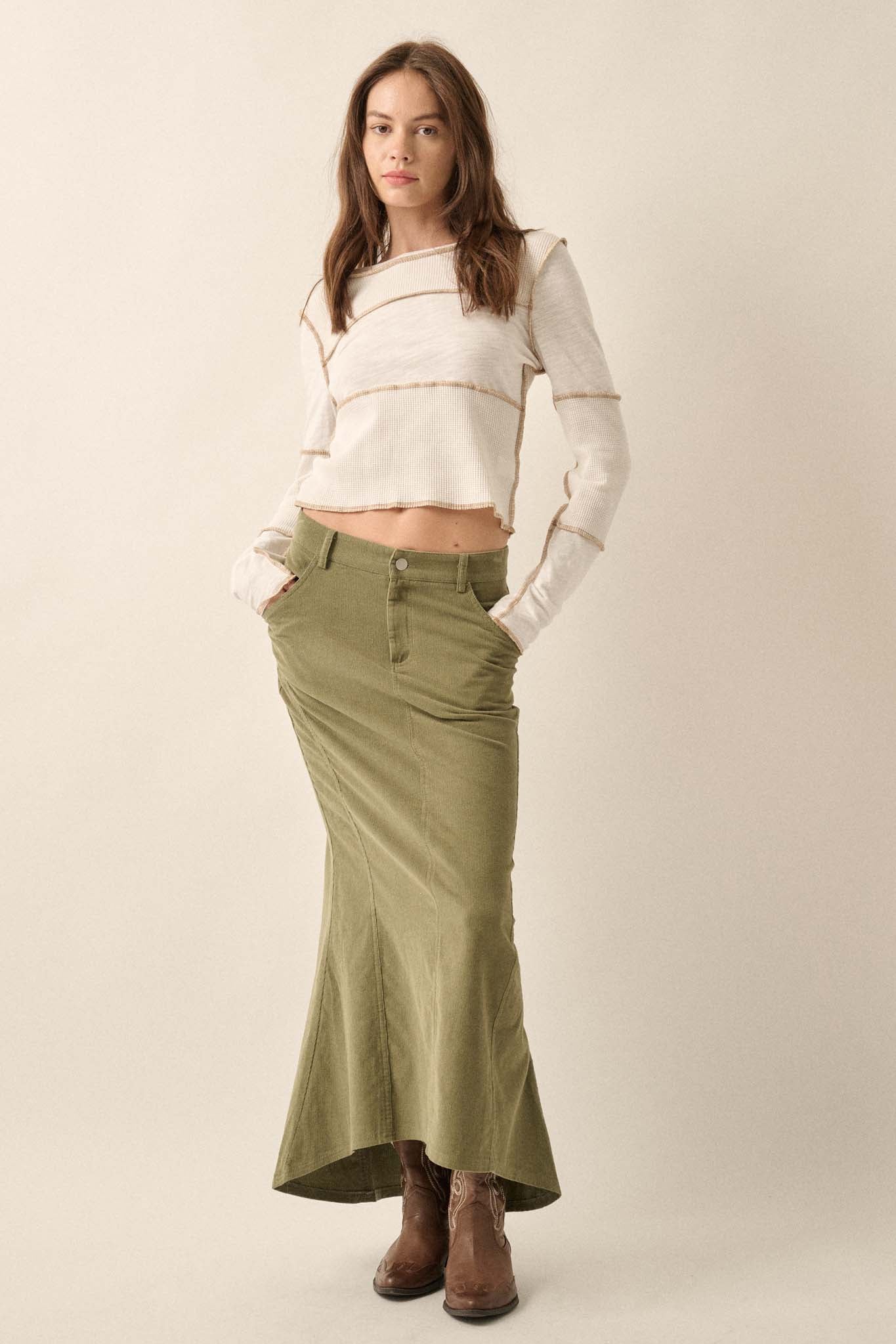 Giddy Up Corduroy High-Low Mermaid Skirt - ShopPromesa