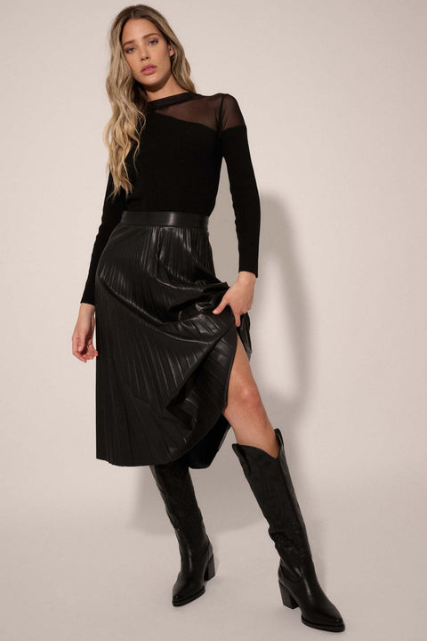 Take Me Out Vegan Leather Pleated Midi Skirt - ShopPromesa