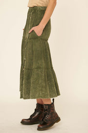 Tier and Now Vintage-Wash Buttoned Midi Skirt - ShopPromesa