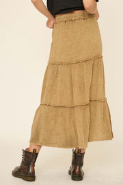 Tier and Now Vintage-Wash Buttoned Midi Skirt - ShopPromesa