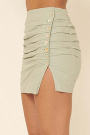 Style File Ruched Side-Button Mini Skirt - ShopPromesa