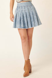 Love All Denim Frayed-Hem Pleated Tennis Skirt - ShopPromesa