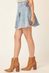 Love All Denim Frayed-Hem Pleated Tennis Skirt - ShopPromesa