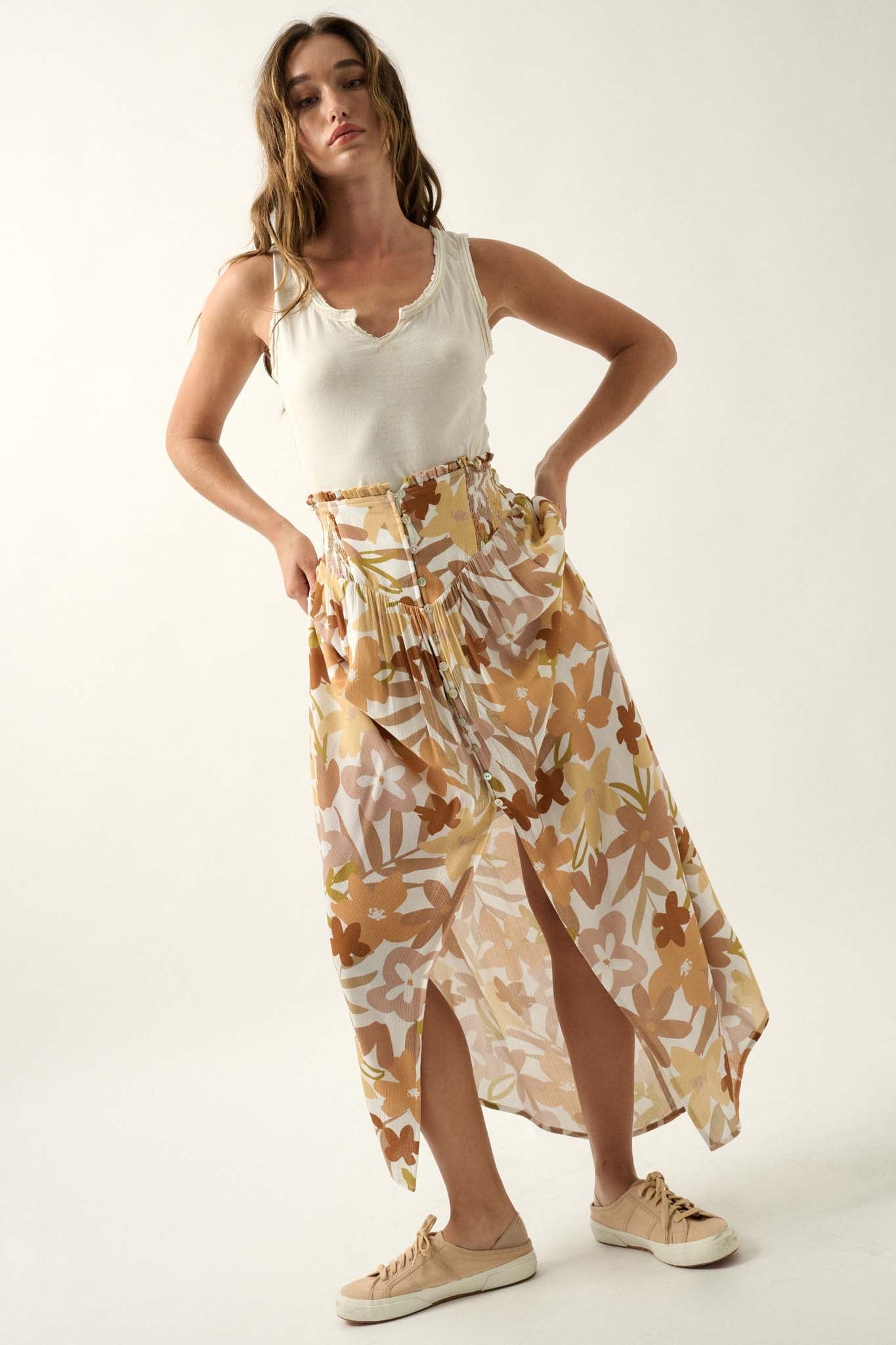 Rainforest Flowers Floral High-Waist Maxi Skirt - ShopPromesa