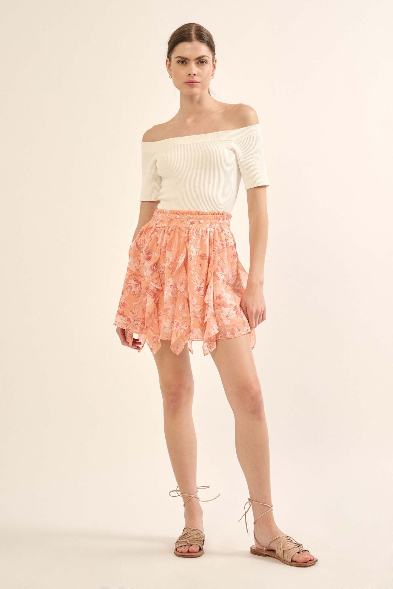 Fresh Fantasy Ruffled Floral Chiffon Mini Skirt - ShopPromesa