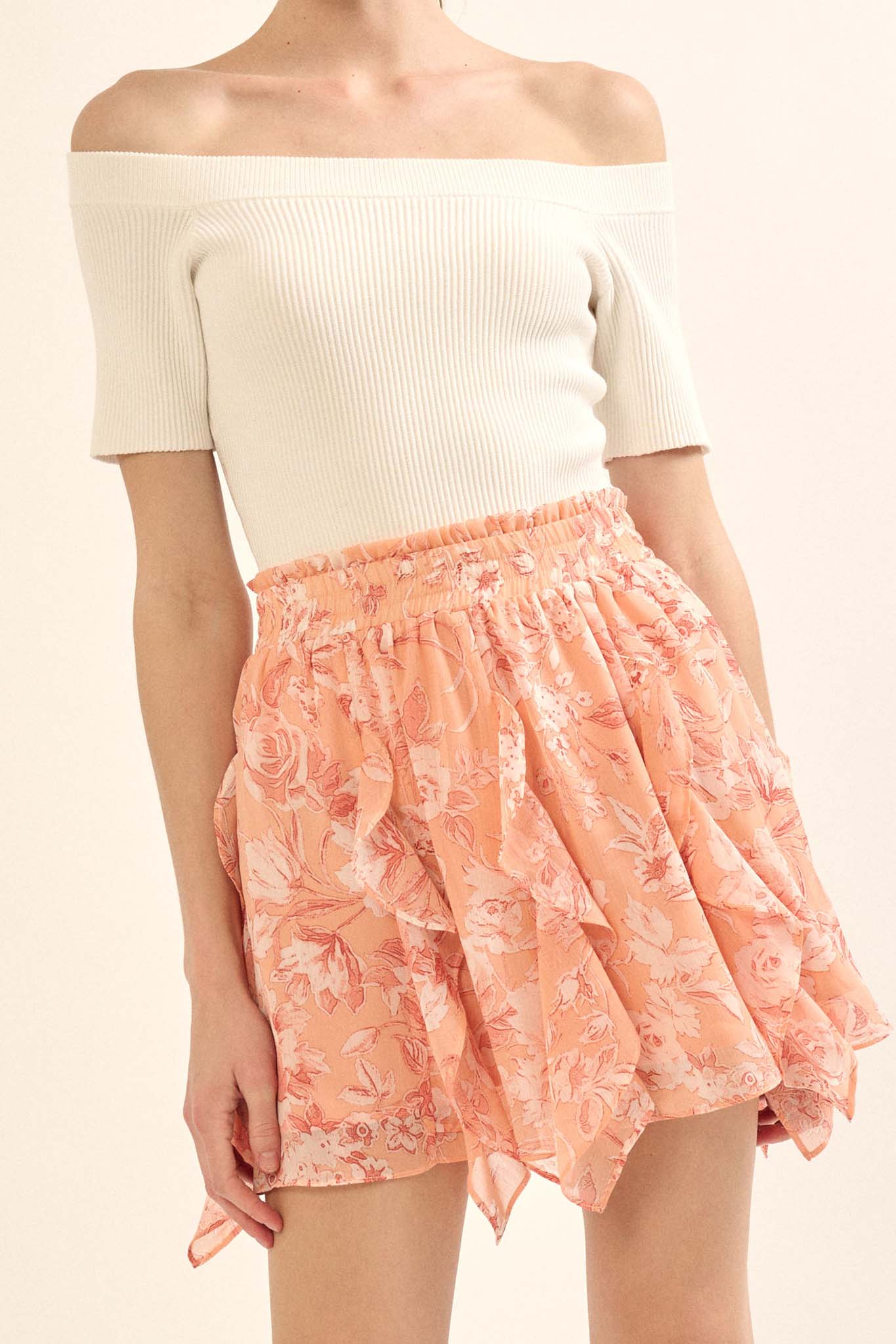 Fresh Fantasy Ruffled Floral Chiffon Mini Skirt - ShopPromesa